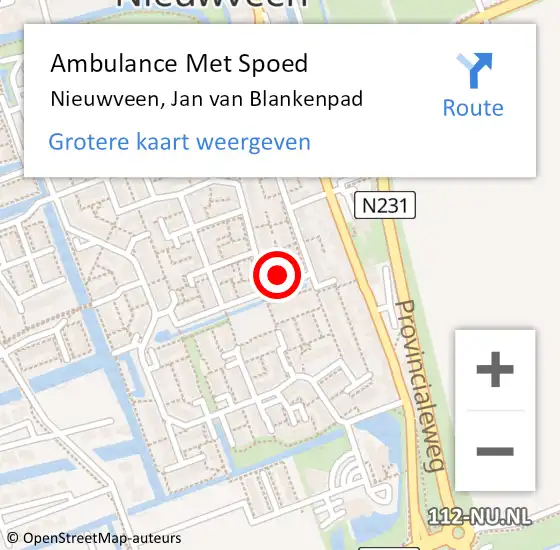 Locatie op kaart van de 112 melding: Ambulance Met Spoed Naar Nieuwveen, Jan van Blankenpad op 12 december 2014 07:14