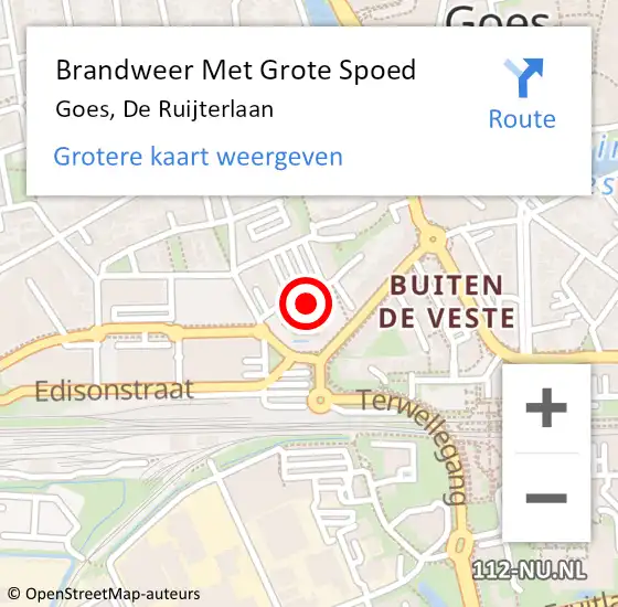 Locatie op kaart van de 112 melding: Brandweer Met Grote Spoed Naar Goes, De Ruijterlaan op 12 december 2014 08:35