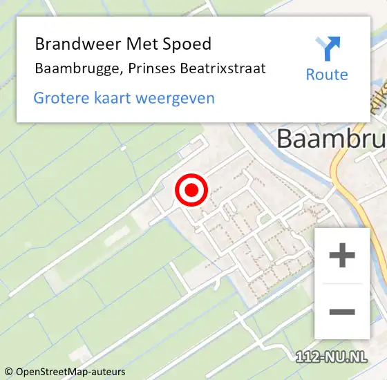 Locatie op kaart van de 112 melding: Brandweer Met Spoed Naar Baambrugge, Prinses Beatrixstraat op 12 december 2014 09:11