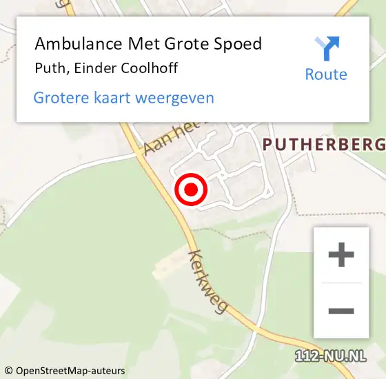 Locatie op kaart van de 112 melding: Ambulance Met Grote Spoed Naar Puth, Einder Coolhoff op 12 december 2014 09:38