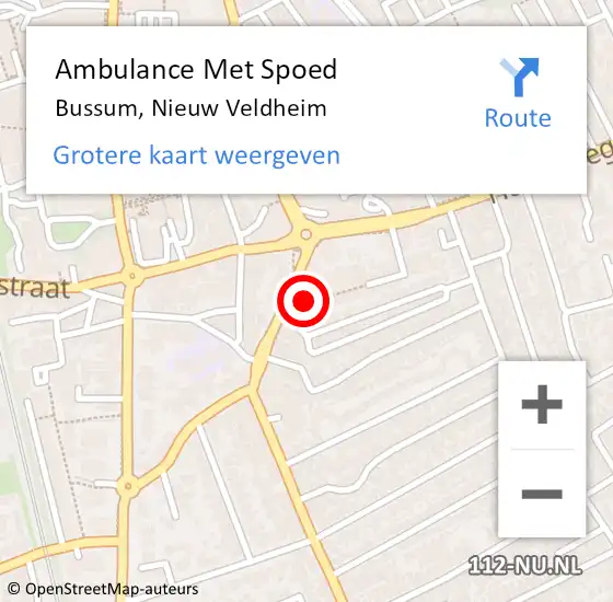 Locatie op kaart van de 112 melding: Ambulance Met Spoed Naar Bussum, Nieuw Veldheim op 24 oktober 2013 04:20