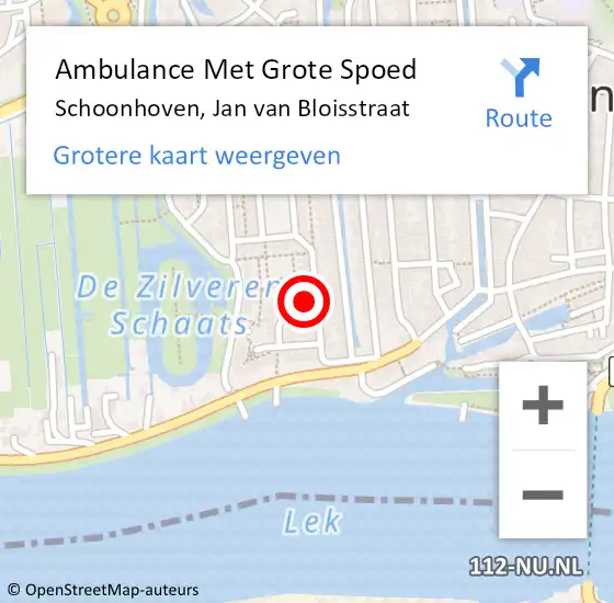 Locatie op kaart van de 112 melding: Ambulance Met Grote Spoed Naar Schoonhoven, Jan van Bloisstraat op 12 december 2014 09:44