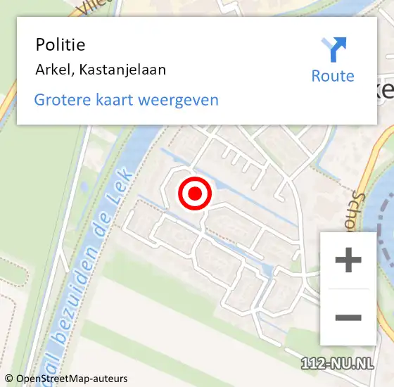 Locatie op kaart van de 112 melding: Politie Arkel, Kastanjelaan op 12 december 2014 09:56