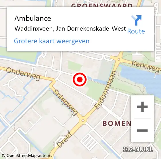 Locatie op kaart van de 112 melding: Ambulance Waddinxveen, Jan Dorrekenskade-West op 12 december 2014 10:18