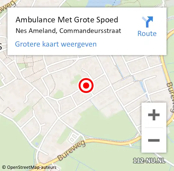 Locatie op kaart van de 112 melding: Ambulance Met Grote Spoed Naar Nes Ameland, Commandeursstraat op 24 oktober 2013 05:08