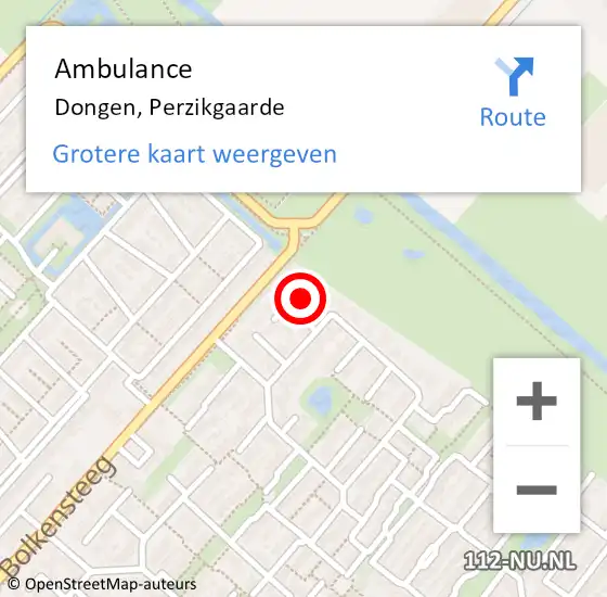 Locatie op kaart van de 112 melding: Ambulance Dongen, Perzikgaarde op 12 december 2014 11:09