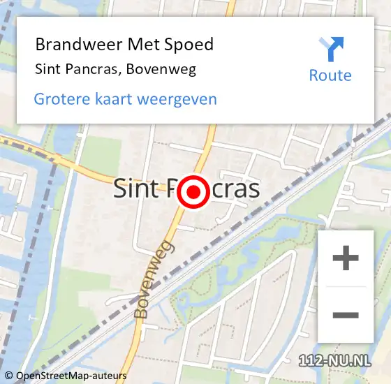 Locatie op kaart van de 112 melding: Brandweer Met Spoed Naar Sint Pancras, Bovenweg op 12 december 2014 11:18