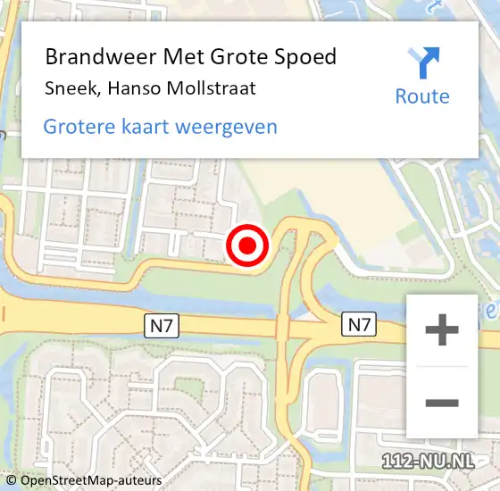 Locatie op kaart van de 112 melding: Brandweer Met Grote Spoed Naar Sneek, Hanso Mollstraat op 12 december 2014 11:43