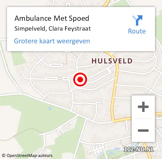 Locatie op kaart van de 112 melding: Ambulance Met Spoed Naar Simpelveld, Clara Feystraat op 12 december 2014 11:46