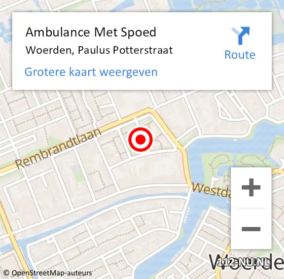 Locatie op kaart van de 112 melding: Ambulance Met Spoed Naar Woerden, Paulus Potterstraat op 12 december 2014 12:06