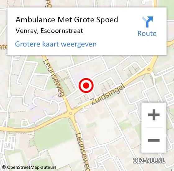 Locatie op kaart van de 112 melding: Ambulance Met Grote Spoed Naar Venray, Esdoornstraat op 12 december 2014 12:23