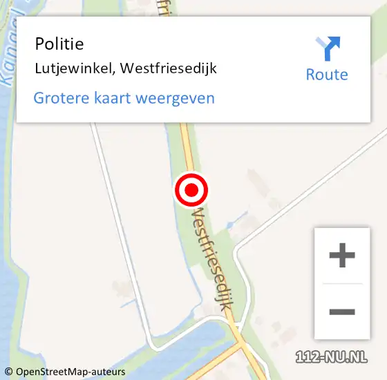 Locatie op kaart van de 112 melding: Politie Lutjewinkel, Westfriesedijk op 12 december 2014 13:59