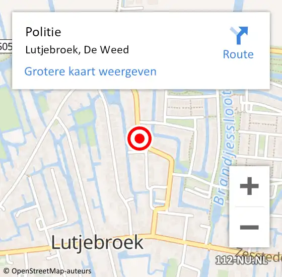 Locatie op kaart van de 112 melding: Politie Lutjebroek, De Weed op 12 december 2014 14:18