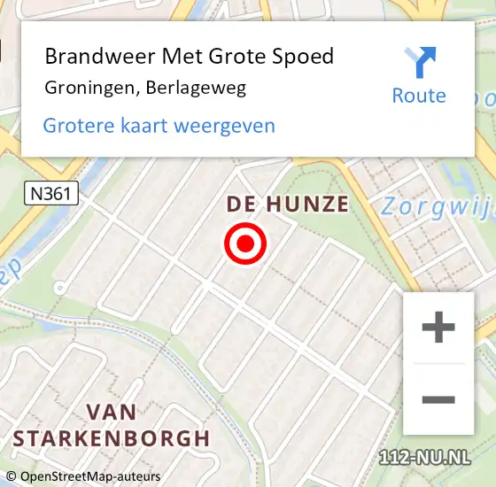 Locatie op kaart van de 112 melding: Brandweer Met Grote Spoed Naar Groningen, Berlageweg op 12 december 2014 15:31