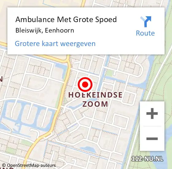 Locatie op kaart van de 112 melding: Ambulance Met Grote Spoed Naar Bleiswijk, Eenhoorn op 12 december 2014 15:59