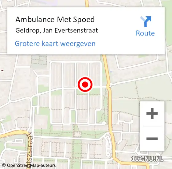 Locatie op kaart van de 112 melding: Ambulance Met Spoed Naar Geldrop, Jan Evertsenstraat op 12 december 2014 16:46