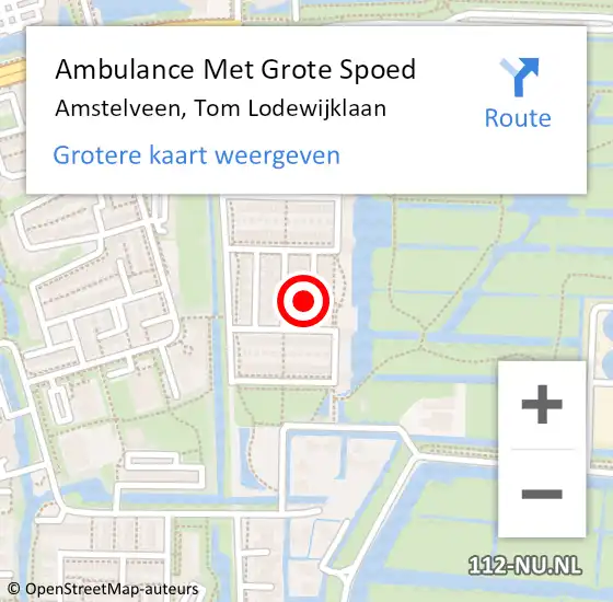 Locatie op kaart van de 112 melding: Ambulance Met Grote Spoed Naar Amstelveen, Tom Lodewijklaan op 12 december 2014 17:47