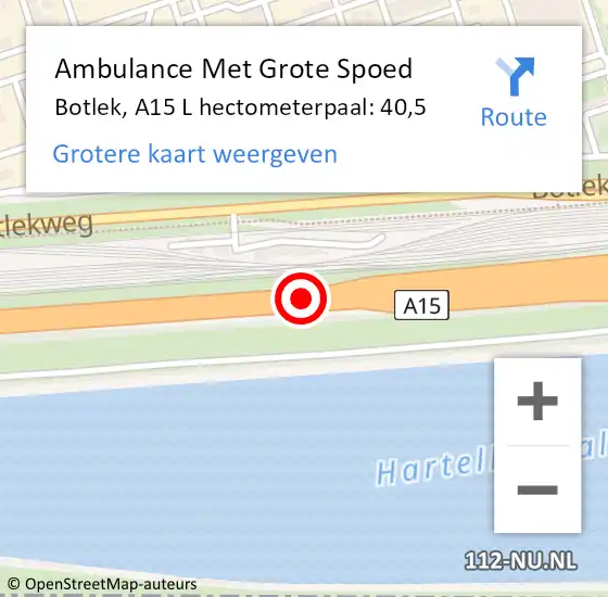 Locatie op kaart van de 112 melding: Ambulance Met Grote Spoed Naar Botlek, A15 R hectometerpaal: 52,2 op 12 december 2014 17:53