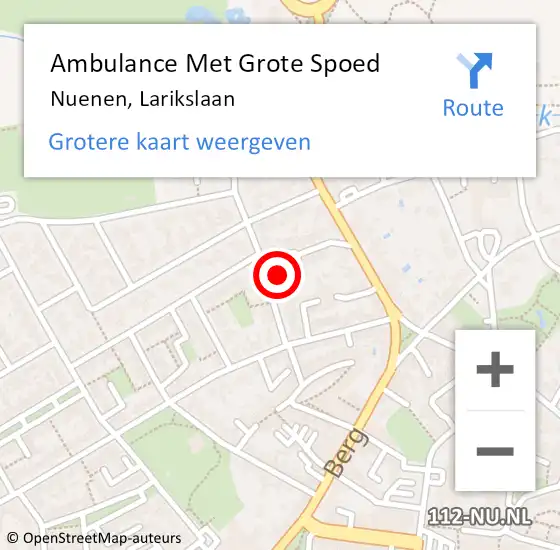 Locatie op kaart van de 112 melding: Ambulance Met Grote Spoed Naar Nuenen, Larikslaan op 12 december 2014 18:07