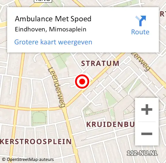 Locatie op kaart van de 112 melding: Ambulance Met Spoed Naar Eindhoven, Mimosaplein op 12 december 2014 18:10