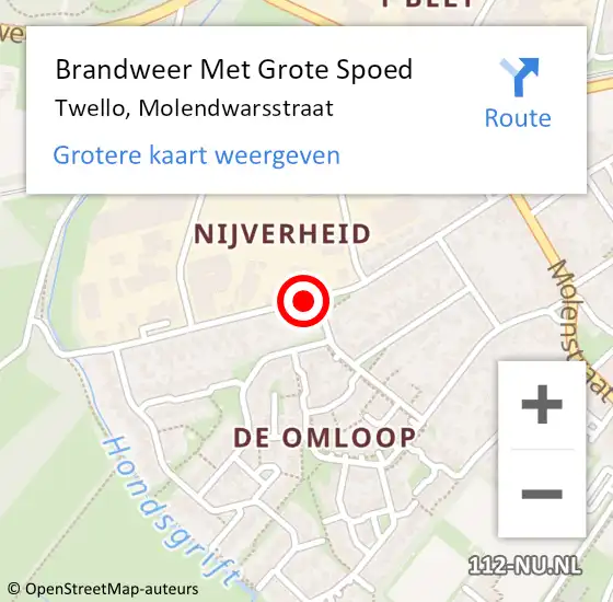 Locatie op kaart van de 112 melding: Brandweer Met Grote Spoed Naar Twello, Molendwarsstraat op 12 december 2014 18:44