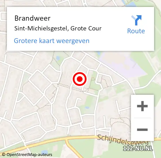 Locatie op kaart van de 112 melding: Brandweer Sint-Michielsgestel, Grote Cour op 12 december 2014 19:35