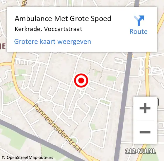 Locatie op kaart van de 112 melding: Ambulance Met Grote Spoed Naar Kerkrade, Voccartstraat op 12 december 2014 20:48