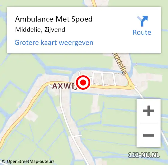 Locatie op kaart van de 112 melding: Ambulance Met Spoed Naar Middelie, Zijvend op 10 september 2013 14:54