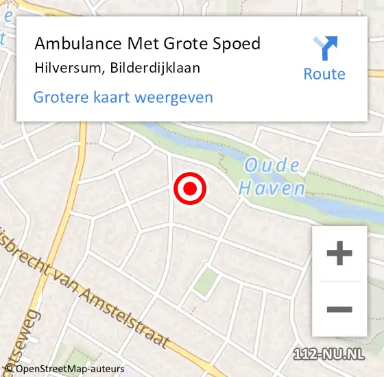 Locatie op kaart van de 112 melding: Ambulance Met Grote Spoed Naar Hilversum, Bilderdijklaan op 12 december 2014 22:38