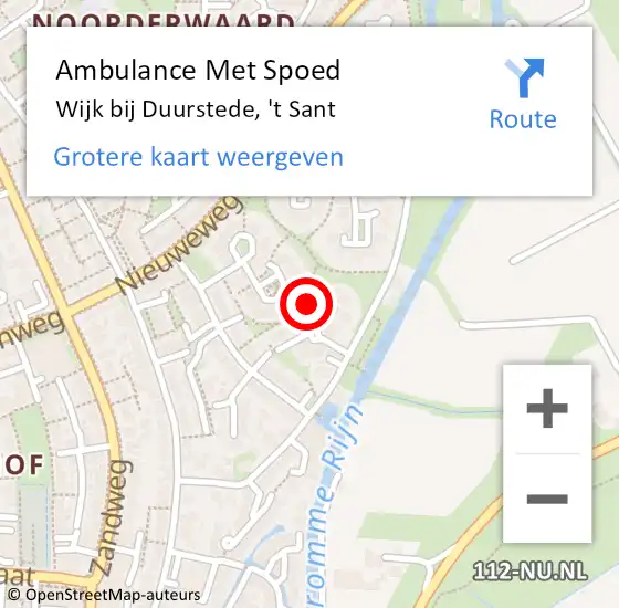 Locatie op kaart van de 112 melding: Ambulance Met Spoed Naar Wijk bij Duurstede, 't Sant op 13 december 2014 00:23