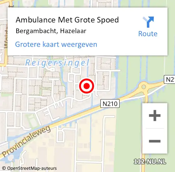 Locatie op kaart van de 112 melding: Ambulance Met Grote Spoed Naar Bergambacht, Hazelaar op 13 december 2014 00:54