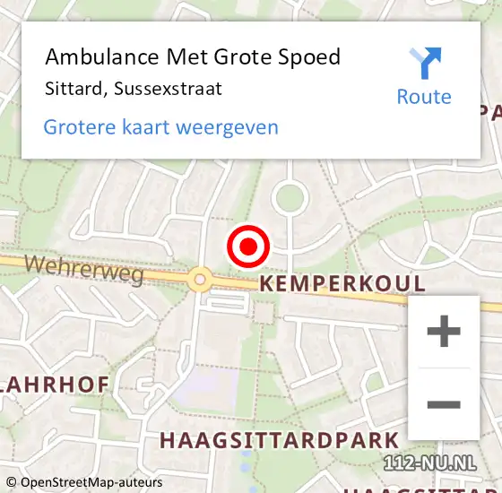 Locatie op kaart van de 112 melding: Ambulance Met Grote Spoed Naar Sittard, Sussexstraat op 13 december 2014 01:13