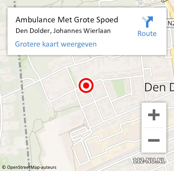 Locatie op kaart van de 112 melding: Ambulance Met Grote Spoed Naar Den Dolder, Johannes Wierlaan op 13 december 2014 02:59