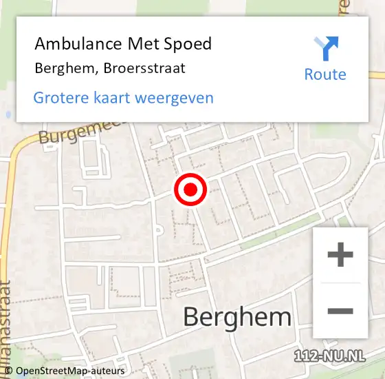 Locatie op kaart van de 112 melding: Ambulance Met Spoed Naar Berghem, Broersstraat op 13 december 2014 03:01