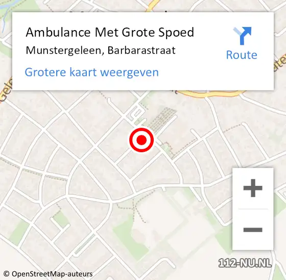 Locatie op kaart van de 112 melding: Ambulance Met Grote Spoed Naar Munstergeleen, Barbarastraat op 13 december 2014 05:11