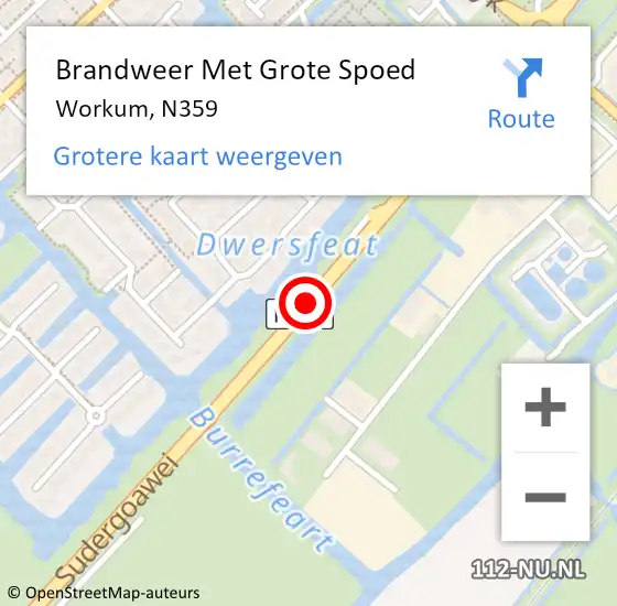 Locatie op kaart van de 112 melding: Brandweer Met Grote Spoed Naar Workum, N359 op 13 december 2014 05:33