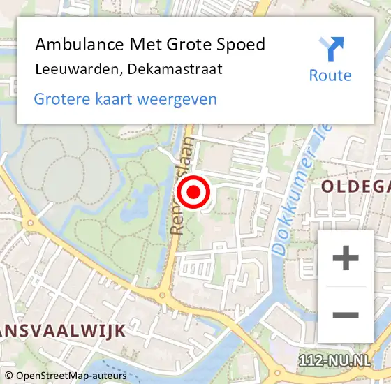 Locatie op kaart van de 112 melding: Ambulance Met Grote Spoed Naar Leeuwarden, Dekamastraat op 13 december 2014 08:21