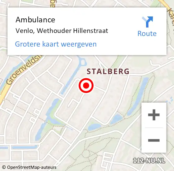 Locatie op kaart van de 112 melding: Ambulance Venlo, Wethouder Hillenstraat op 13 december 2014 08:42