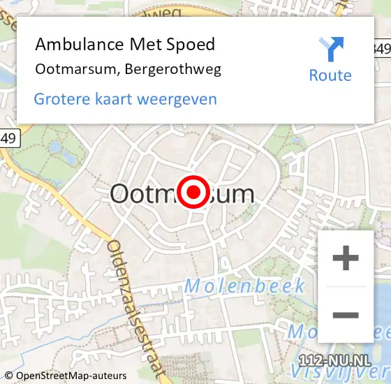 Locatie op kaart van de 112 melding: Ambulance Met Spoed Naar Ootmarsum, Bergerothweg op 13 december 2014 10:17