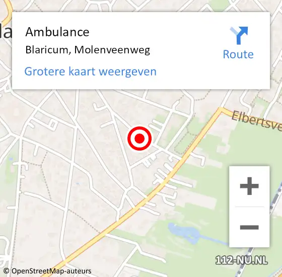 Locatie op kaart van de 112 melding: Ambulance Blaricum, Molenveenweg op 13 december 2014 11:17