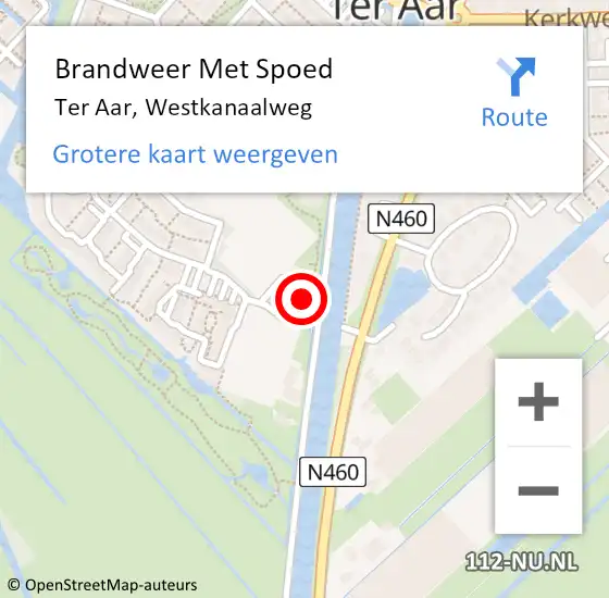 Locatie op kaart van de 112 melding: Brandweer Met Spoed Naar Ter Aar, Westkanaalweg op 13 december 2014 11:41