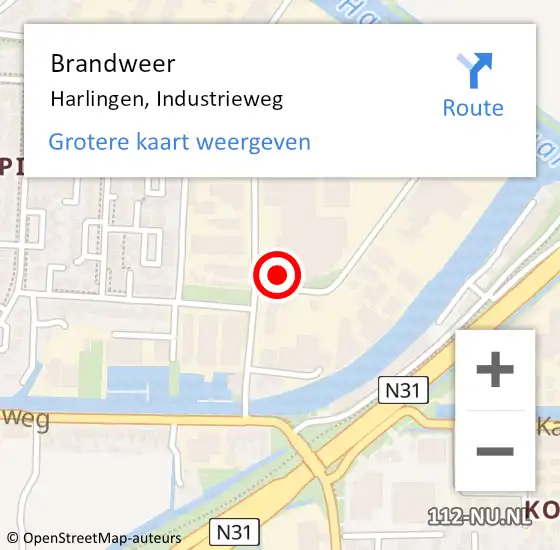 Locatie op kaart van de 112 melding: Brandweer Harlingen, Industrieweg op 13 december 2014 11:44