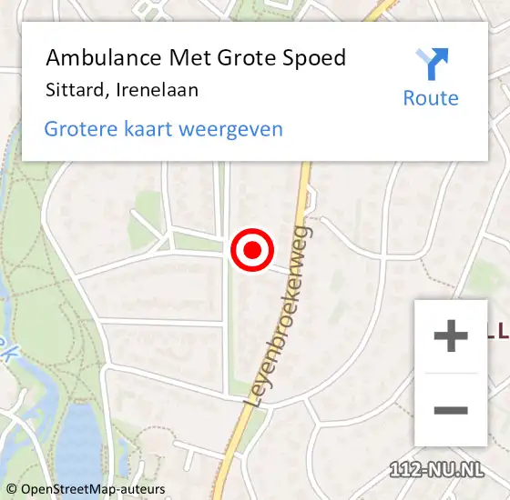 Locatie op kaart van de 112 melding: Ambulance Met Grote Spoed Naar Sittard, Irenelaan op 13 december 2014 12:15