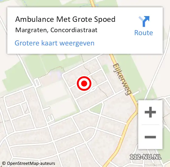 Locatie op kaart van de 112 melding: Ambulance Met Grote Spoed Naar Margraten, Concordiastraat op 13 december 2014 12:46