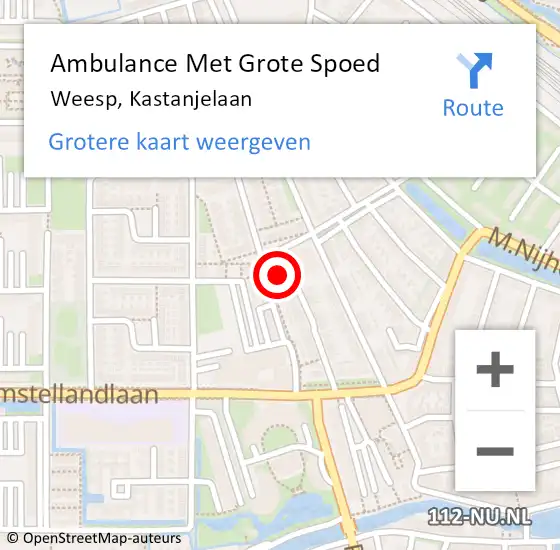 Locatie op kaart van de 112 melding: Ambulance Met Grote Spoed Naar Weesp, Kastanjelaan op 13 december 2014 13:15