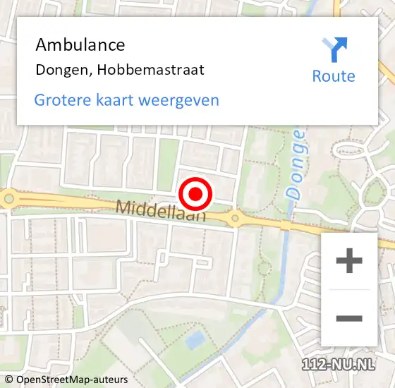 Locatie op kaart van de 112 melding: Ambulance Dongen, Hobbemastraat op 13 december 2014 13:32