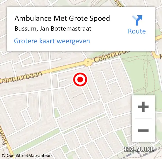 Locatie op kaart van de 112 melding: Ambulance Met Grote Spoed Naar Bussum, Jan Thijssenstraat op 13 december 2014 13:55