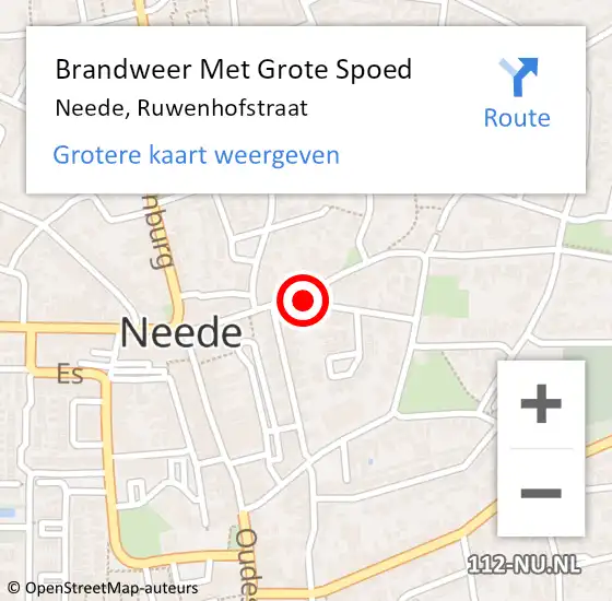 Locatie op kaart van de 112 melding: Brandweer Met Grote Spoed Naar Neede, Ruwenhofstraat op 13 december 2014 14:19