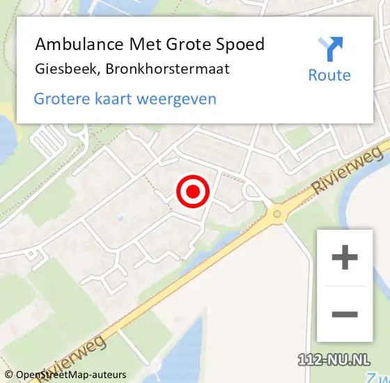 Locatie op kaart van de 112 melding: Ambulance Met Grote Spoed Naar Giesbeek, Bronkhorstermaat op 13 december 2014 15:23