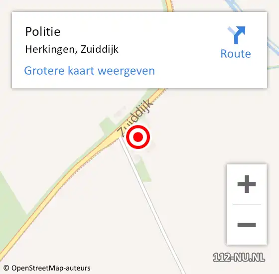 Locatie op kaart van de 112 melding: Politie Herkingen, Zuiddijk op 13 december 2014 15:32